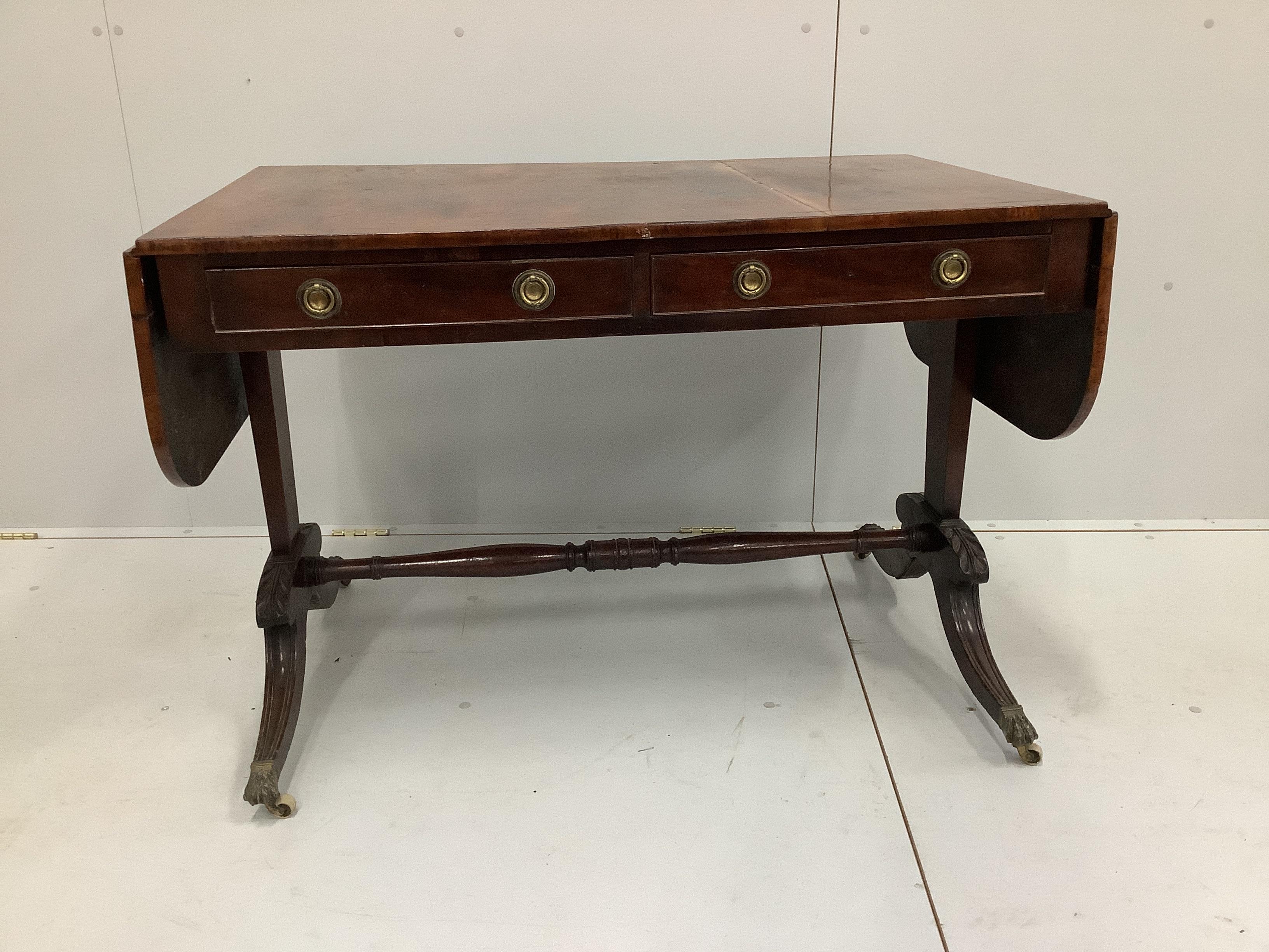 A Regency mahogany sofa table, width 105cm, depth 65cm, height 72cm